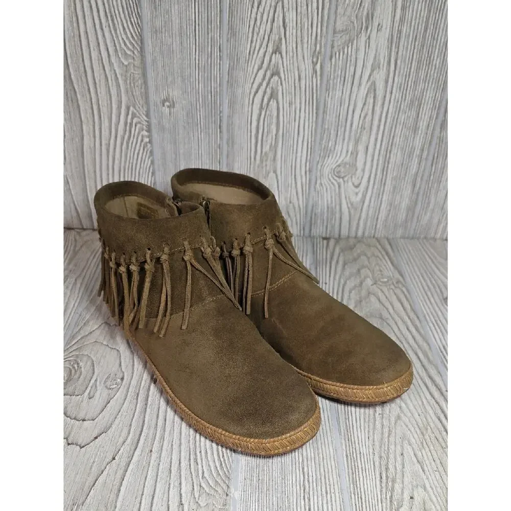 UGG Shenandoah Fringe Brown Suede Ankle Boots Womens Size 8.5